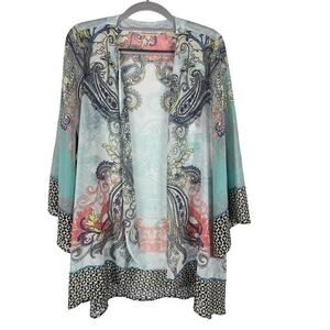 Soft Surroundings Stunning Blue Pink Sequenced Lightweight Cardigan Women S